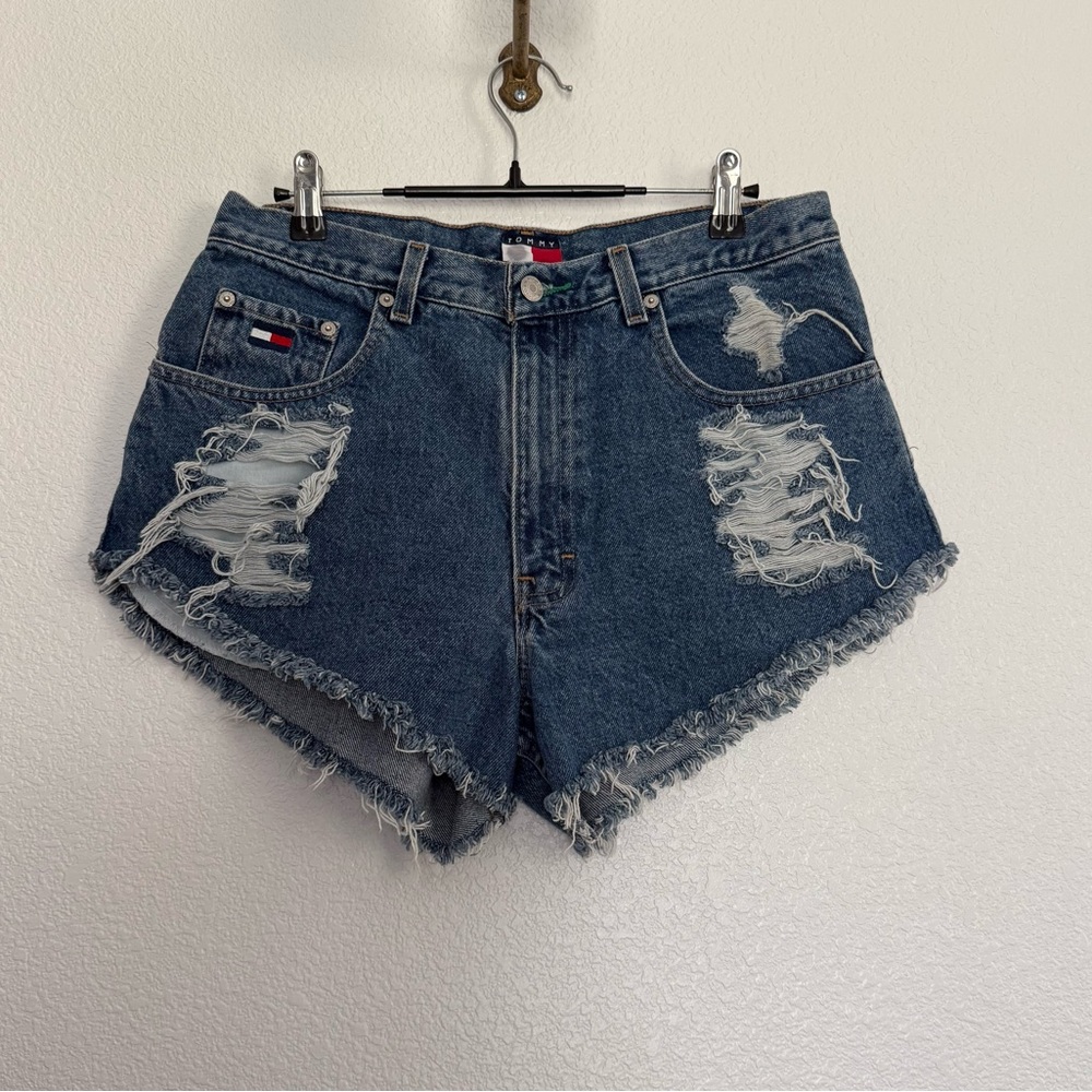 Vintage 90s Tommy Hilfiger Distressed Denim Cutoff Shorts 12